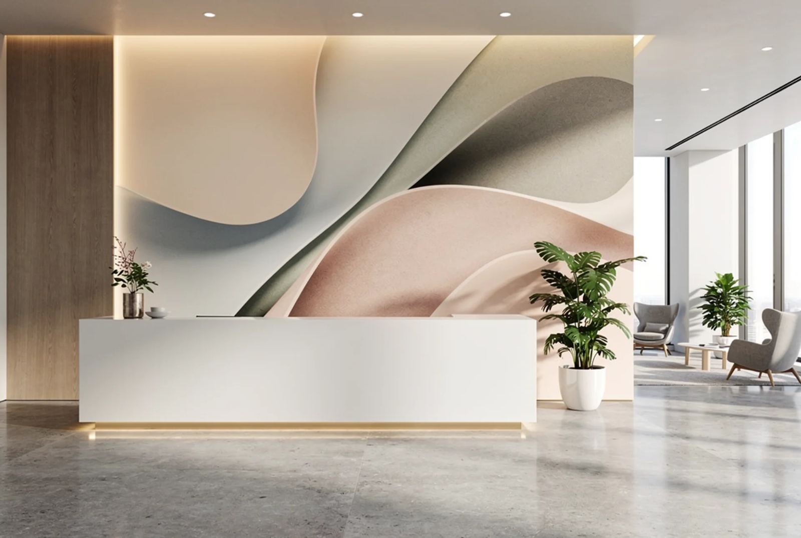 Fresque imprimée dans un hall d'accueil d'entreprise