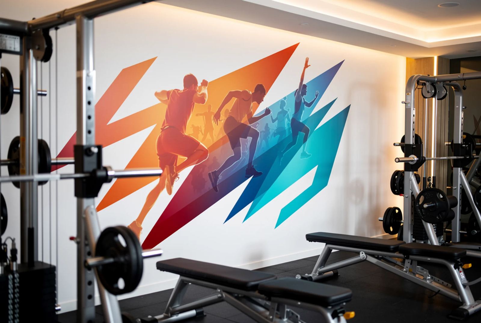Fresque graphique imprimée sur le mur d'un espace commun